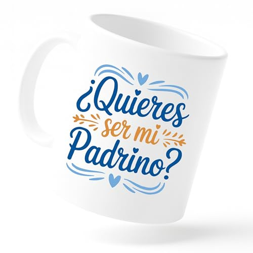 Miss Chapas | Taza Padrino Cerámica 350 ml – ¿Quieres ser mi Padrino? | Regalo Emotivo para Bautizo y Nacimiento de Bebé | Incluye Tarjeta Dedicatoria | Apta Microondas y Lavavajillas