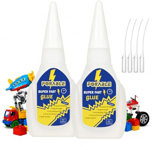 Super Glue for Plastic Fast Setting Strong Plastic Model Glue for Miniature, Car, Model, Toys, 3D Prints, DIY Crafts, Metal 10g * 2 Pack