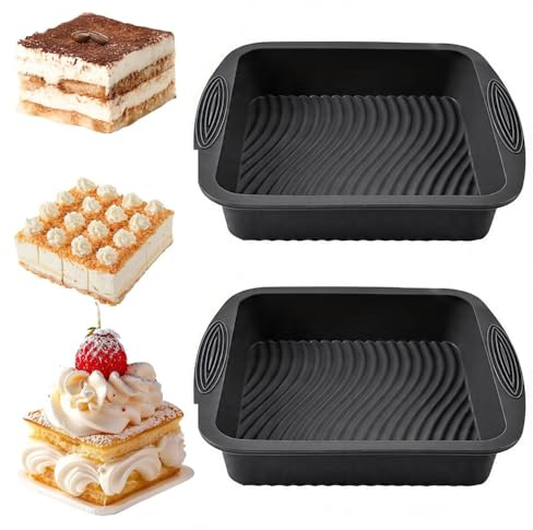 YXHZVON 2 Schichtkuchen Eckig 24CM Kuchenform Mit Griffen für Brote Schwarz | Lebensmittelechtes Silikon BPA-frei Hitzebeständig -40 °C ~240 °C Ideal für Backöfen Gefrierschränke und Geschirrspüler