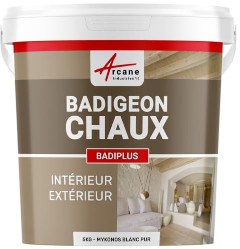 Badigeon à la chaux décoration intérieure extérieur maison BADIPLUS - 5 kg (jusqu'à 25 m²) Mykonos Blanc Pur - ARCANE INDUSTRIES