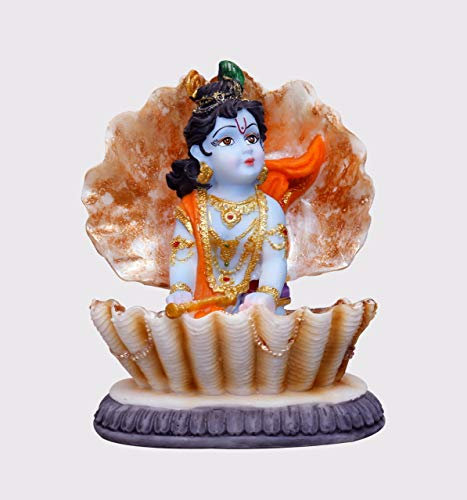 Sri Krishna Culture® - Große Baby-Krishna (Baal Gopal) in Muschel-Hindu-Gott und Göttin Idol/Statue/Murti/Figur (14 cm) – Polysterharz, Mehrfarbig