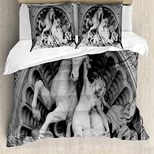 ABAKUHAUS Grau Bettbezugs Set Für Doppelbetten, Nymphe Octopus Statue Kunst, Milbensicher Allergiker geeignet mit Kissenbezügen, Grau