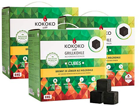 McBrikett Grillkohle Set: 24 kg KOKOKO Cubes Kokosbriketts (3 x 8 kg)