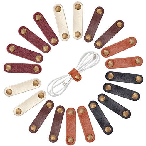 GORGECRAFT 20 pièces Sangles de Câble en Cuir Attaches de Câble Organisateurs de Câbles Gestion de Cordon pour Câble USB Fils de Casque, Bretelles Courtes