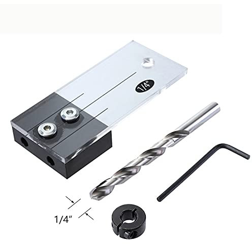 Namvo 1/4 Dowel Drilling Guide Jig Straight Pocket Hole Dowelling Jig Locator Step Drill Bit Woodworking Tool