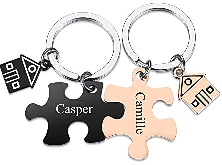 Jovivi 2PCS Porte-Clés Couple Puzzle Séparable Personnalisé Ying Yang Porte Clef Keychain Gravure Maison Couple Amoureux Acier Inoxydable Cadeau Valentine