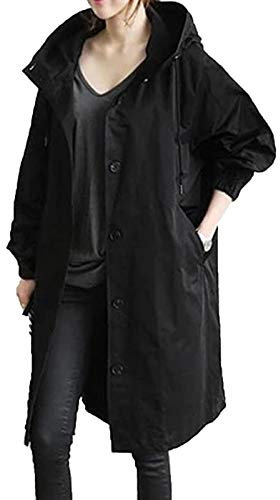 Lalaluka Women's coat medium length casual wind jacket women's temperament waist long sleeve jacket sweat jacket winter jackets outdoor jacket hooded jacket, black, XL