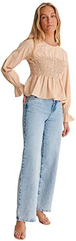 NA-KD Smocked Peplum Blouse Blusas, Oscuro Beige, 66 para Mujer