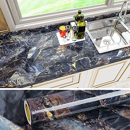 VEELIKE Marineblaue Marmortapete Selbstklebend Wasserfest Ölbeständig Klebende Rückseite Kunststoff für Wohnzimmer Badezimmer Küche Arbeitsplatte Vinyl 60cm x 900cm