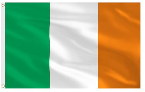 AhfuLife Bandera de Irlanda 90cm x 150cm, 2 Piezas Bandera Irlandesa con Agujeros de Latón en Ambos Lados, Decoración de 2025 Día Nacional Jardin Callejeras Escuela Barra Fiesta