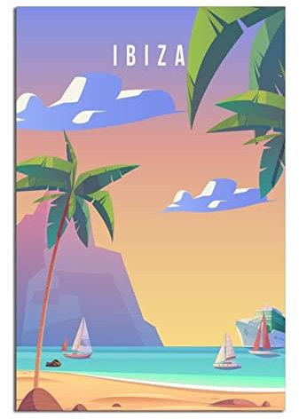 CRONDUS Vintage-Reise-Poster Ibiza Leinwand Wandkunst Poster Dekor Malerei Poster