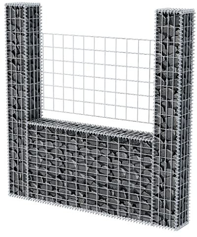WIFESE Panier de Gabion en Forme de U Acier Galvanisé 160x20x150 cm Argenté Cadre à Gabion Matériaux Durables Mur en Gabion Décoration de Jardin Extérieur Mur de Soutènement Cage de Gabion
