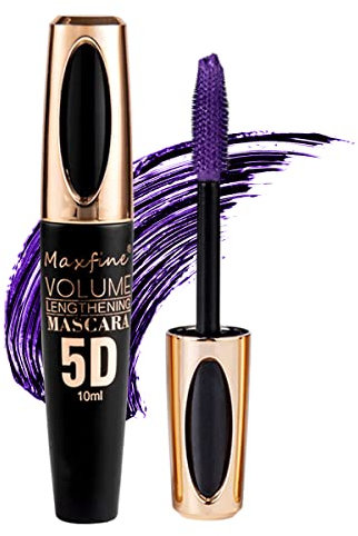 5D Fibra di Seta Mascara Impermeabile Lunga Durata Ciglia Non Fiorenti Mascara Spesso Arricciatura Allungamento Volume Mascara Veloce Secco Falso Effetto Ciglia Extension Make-Up #05 Viola