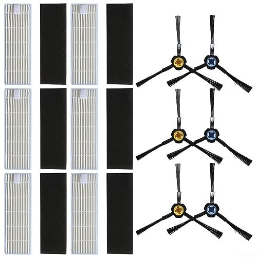 Oniissy 6 cepillos laterales con 6 piezas de cepillo de filtro, kits de repuesto para cuidado del piso para Silver*crest SSRA 1 robot aspirador piezas
