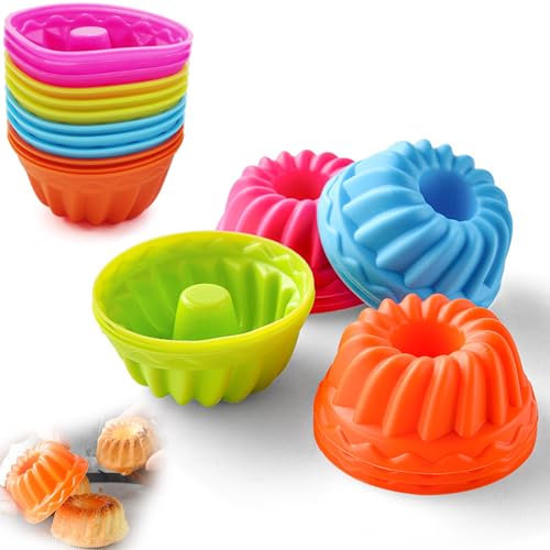 KEELYY Mini Gugelhupfform Silikon 12 Stück Gugelhupf Kuchenform Klein Savarin Form Silikonform Gugelhupf Wiederverwendbare Cupcake Muffinförmchen Ø 6,5cm