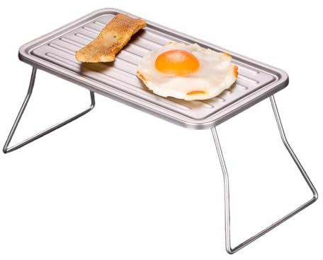 Plaque de grill pour barbecue extérieur – Plaque de cuisson de table de préparation des aliments – Table de grill en titane, table de camping portable avec pieds pliants, accessoires de cuisson