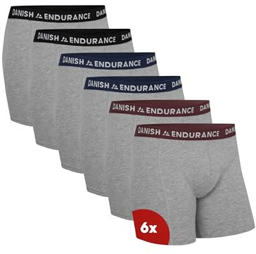 DANISH ENDURANCE 6er Pack Boxershorts Herren, Weiche Baumwolle, Unterhosen Männer mit Stretch, Bequem & Ohne Zettel, Mehrfarbig (2X Grau/Schwarz, 2X Grau/Marineblau, 2X Grau/Bordeaux) M