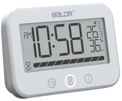 AIFIZO BALDR IP24 wasserdichte Duschuhr mit Temperatur & Luftfeuchtigkeit – LCD Digitaluhr, 99-Min-Countdown, Touch Control, Saugnapf & Ultra-Leise