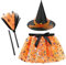 JINGTOPS 3pz Set Vestito Strega Halloween Bambina,Zucca Gonna Tulle Costume Halloween con Cappello Strega Donna e Scopa,Giochi Bambini 3-8 Anni,Accessori Strega Bambina Carnevale Accessori Halloween