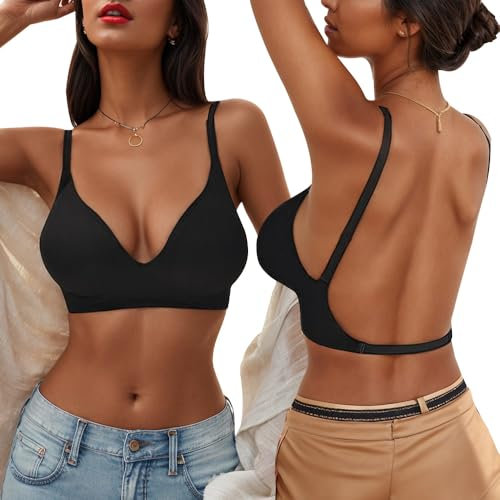 QKEPCY Reggiseni Schiena Scoperta Donna Reggiseno Invisibile Schiena Scoperta Reggiseno Senza Fili a V Profondo Push Up Senza Cuciture Comodo Multiway Bretelle Convertibili