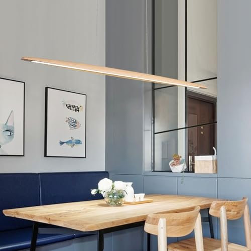 Bellastein LED Holz Pendelleuchte Esstisch Pendelleuchte, Dimmbare Moderne Hängeleuchte Mit Fernbedienung, Modernes Geradliniges Design Wohnzimmerlampe Hängend Für Küche Büro Esszimmer (Holz, 100 cm)