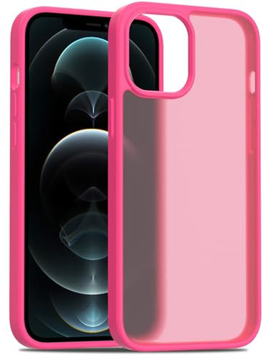 TENOC Phone Case Compatible with iPhone 12 Pro Max, Hot Pink Case Translucent Protective Bumper Matte Hard Back Cover for 6.7 Inch