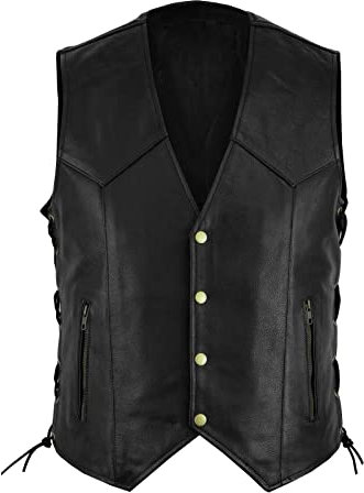 Lederweste Herren Biker Kutte Biker Rocker Motorrad Leder Weste Motorradweste Clubweste seitliche Schnürung Druckknöpfe Schwarz