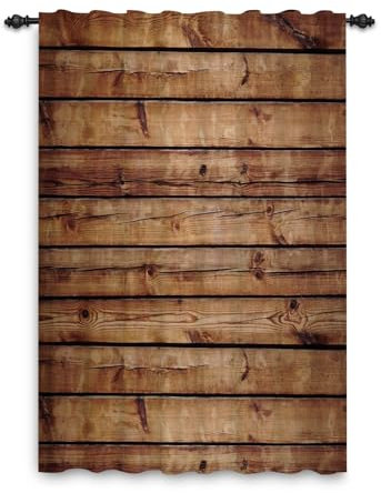 ggaimwf Rustikaler Holzvorhang für Fenster Holzbretter Vorhang Vintage Braun Bauernhausdekor Wohnzimmer Schlafzimmer Landhausthema Cowboy Innenteilervorhang Stangentasche 107x215cm 1 Panel