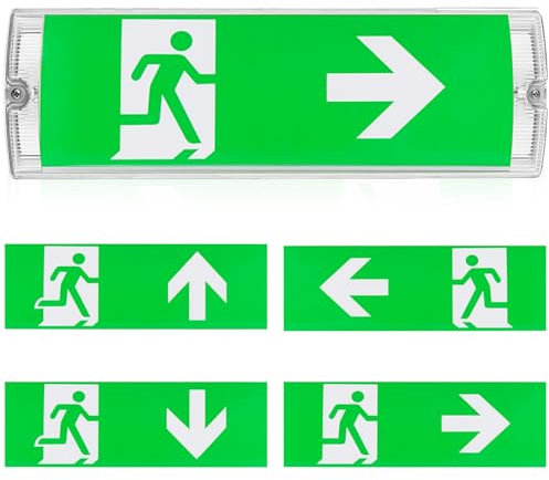 LED Notbeleuchtung, IP65 Dauerlicht LED Notleuchte, Fluchtwegleuchte, Notausgangsschild inkl mit Notstromakku 3H, 4 Notausgangspiktogramm, 100 Lampenperle Wasserdicht Notleuchte für Wandmontage