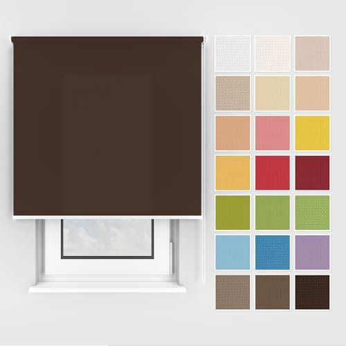 Estika Rollo mit Bohren Deckenmontage und Wandmontage, Breite: 100 cm, Höhe: 220 cm, Farbe: Palisander, 25 Stoff Farben, Fenster rollos für innen, Sichtschutz für Fenster und Balkontür