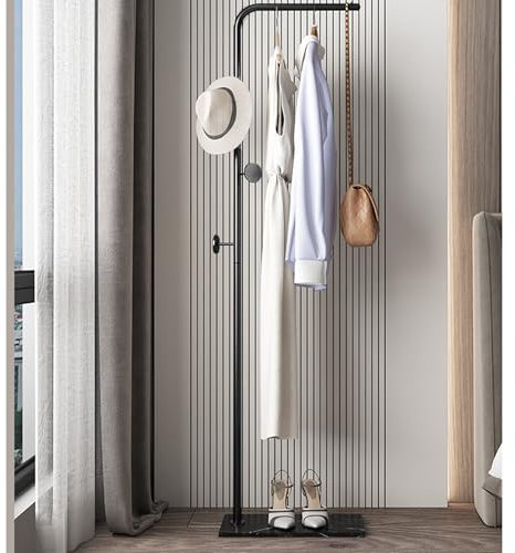 acfeco Garderobenständer Metall, Jackenständer Stehend mit Schiefersockel, Gardarobenstaender Schmal Stabil, Garderobe Modern, für Flur Schlafzimmer und Wohnzimmer, 40 x 25 x 170 cm, Gold