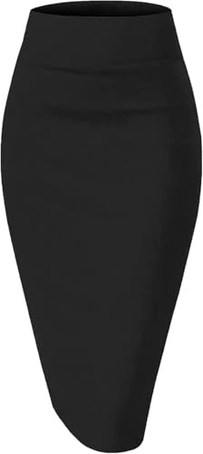 Girstunm Damen lässiger Bleistiftrock schlanker kurzer Rock Sommer hohe Taille Stretch kurzer Rock mit Schlitz Schwarz Medium