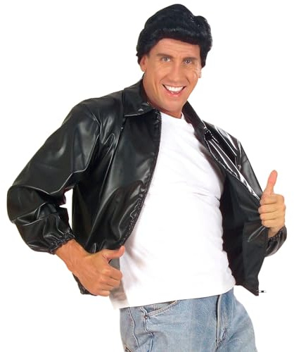 W WIDMANN MILANO Party Fashion - T-Bird Jacke für Herren | Schwarze Kunstleder-Bikerjacke im Rocker- und 50er Jahre Look für Mottoparty, Rock'n'Roll, Karneval