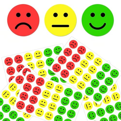 JYNXOR 720 Stück Smiley Aufkleber, 25mm Smile Stimmungsaufkleber Fröhliche Smiley Traurige Rot-Gelb-Grüne Aufkleber, Für Moderationskarten Moderationskoffer Belohnungssticker(30 Blatt)