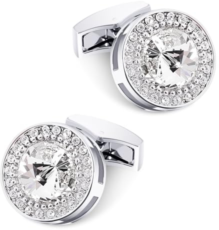 Mr. Van Gemelli Camicia Uomo, Classico Rotondo di Cristallo d'argento Gemello elegante Stile per la Cerimonia Nuziale del Partito Sposo Best Man Regali per Affari