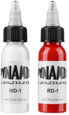 2PC 30ml Tinta de Tatuaje Profesional Blanco y Tinta de Tatuaje Rojo | Tintas para Tatuajes Ink Tattoo Fórmula vegana con Pigmentación Estándar para Colorear Mezclar Contornear Sombrear y Combinar