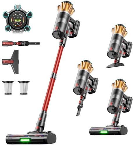 FDUXUD Aspirapolvere Senza Fili 650W/55KPa/70min, 1.8 L, Modalità Uragano | Scopa Elettrica Senza Fili Anti-Groviglio Touch Screen LED,Autoportante ,Adatto Per Animali / Pavimenti / Auto