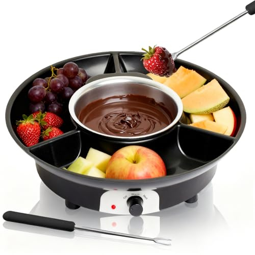 Elektrisk chokladfondue-set (260 ml) med 4 gafflar, 2 temperaturnivåer – non-stick-belagd och avtagbar skål för smältning av choklad och kuvertdörr