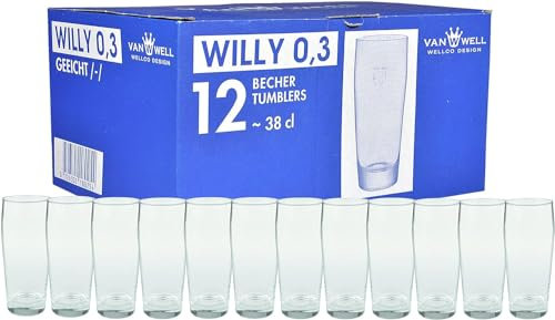 Van Well Willibecher 0,2l 12er Set - Premium Biergläser 0,2 Liter - Robustes Bierglas, Spülmaschinengeeignet, Geeicht - Pint Gläser in Gastronomiequalität - Trinkglas 200 ml für Gastronmie und Zuhause