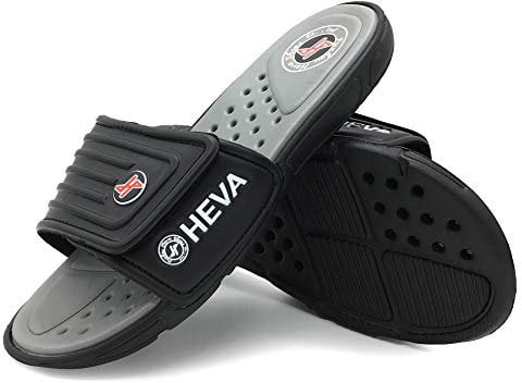 HEVA Men's Slide Sandals Fashion Open Toe Beach Pool Shoes(6.5 UK Gery) Black/Grey