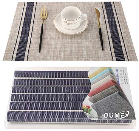 OUME Lot de 6 Sets de Table PVC Lavable Antidérapant Résistant à l'usure à la Chaleur, Facile à Nettoyer et Stocker, 45cmx30cm