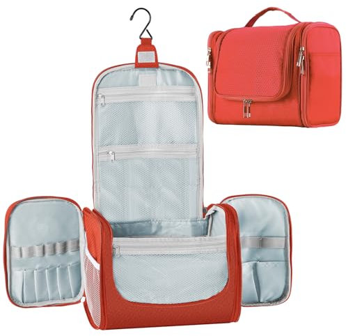 Buruis Extra große Kapazität Kulturbeutel zum Aufhängen für Männer und Frauen, tragbare, wasserdichte Badezimmer-Duschtasche, stabile Metallhaken Organizer Make-up-Tasche, Orange