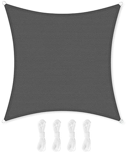 SONGMICS Sonnensegel 2x2m HDPE Gewebe Atmungsaktiv Wasserdurchlässig für Terrasse Garten Balkon Camping Quadrat Konkave 2m Seile Rauchgrau GSS22GY