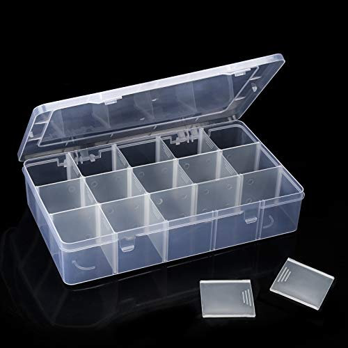 15 Gitter Kunststoff Aufbewahrungsbox Plastik Aufbewahrungsbox Einstellbar Fächer Werkzeugcontainer Sortimentskasten Schmuckschatulle (15 Raster, Transparent)