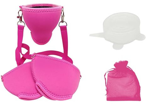 Eff Em Concept XL Weinglas-Halter für den Hals Weinglashalterung aus Neopren mit Halstrageband Auslaufschutz und Aufbewahrung für Weinwanderung Weinfeste Junggesellenabschied Party (Pink 3er Set)
