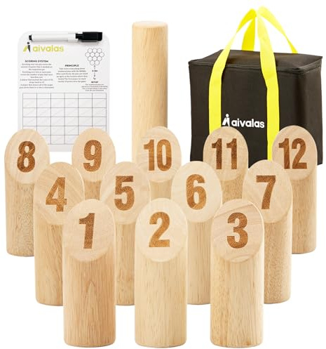 Aivalas Numbered Block Toss Games, 12PCS Wooden Bowling Throwing Game Set