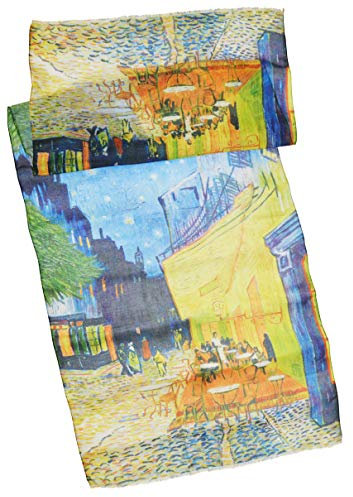 thb Richter XXL Langer Schal Halstuch mit Gemälde Motiv Kunstdrucke Malerei Tücher Stola Umschlagtuch Schals Vincent van Gogh-Caféterrasse Am Abend