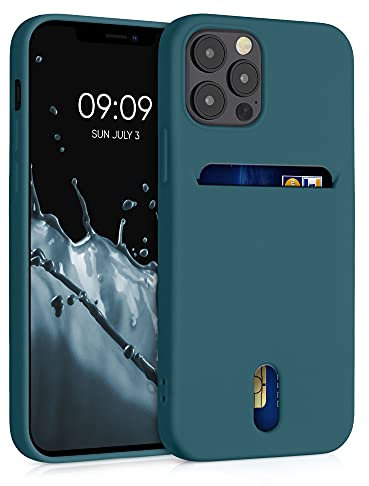 kwmobile Cover compatibile con Apple iPhone 12 / iPhone 12 Pro - in Silicone morbido - Custodia con scomparto porta carte biglietti - Back Case petrolio matt matt