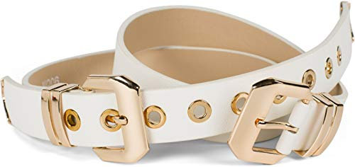 styleBREAKER Damen Gürtel mit doppelter goldener Schnalle und Lochnieten, B-Low Belt, Taillengürtel, kürzbar 03010121, Farbe:Weiß, Größe:105cm