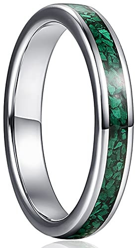 Corato Herren Damen Malachit Verlobung Ring 4mm Wolframcarbid Silber Ring Hoch Polished Größe 57(18.1)